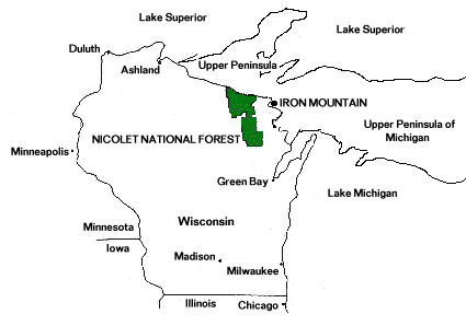 Map Of Nicolet National Forest Near Iron Mountain In The Upper
